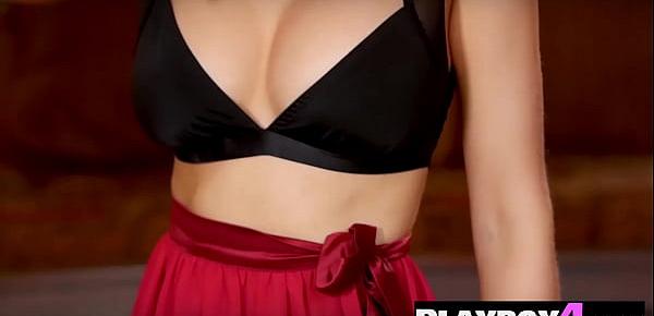  Beautiful redhead MILF model shows perfect big boobs